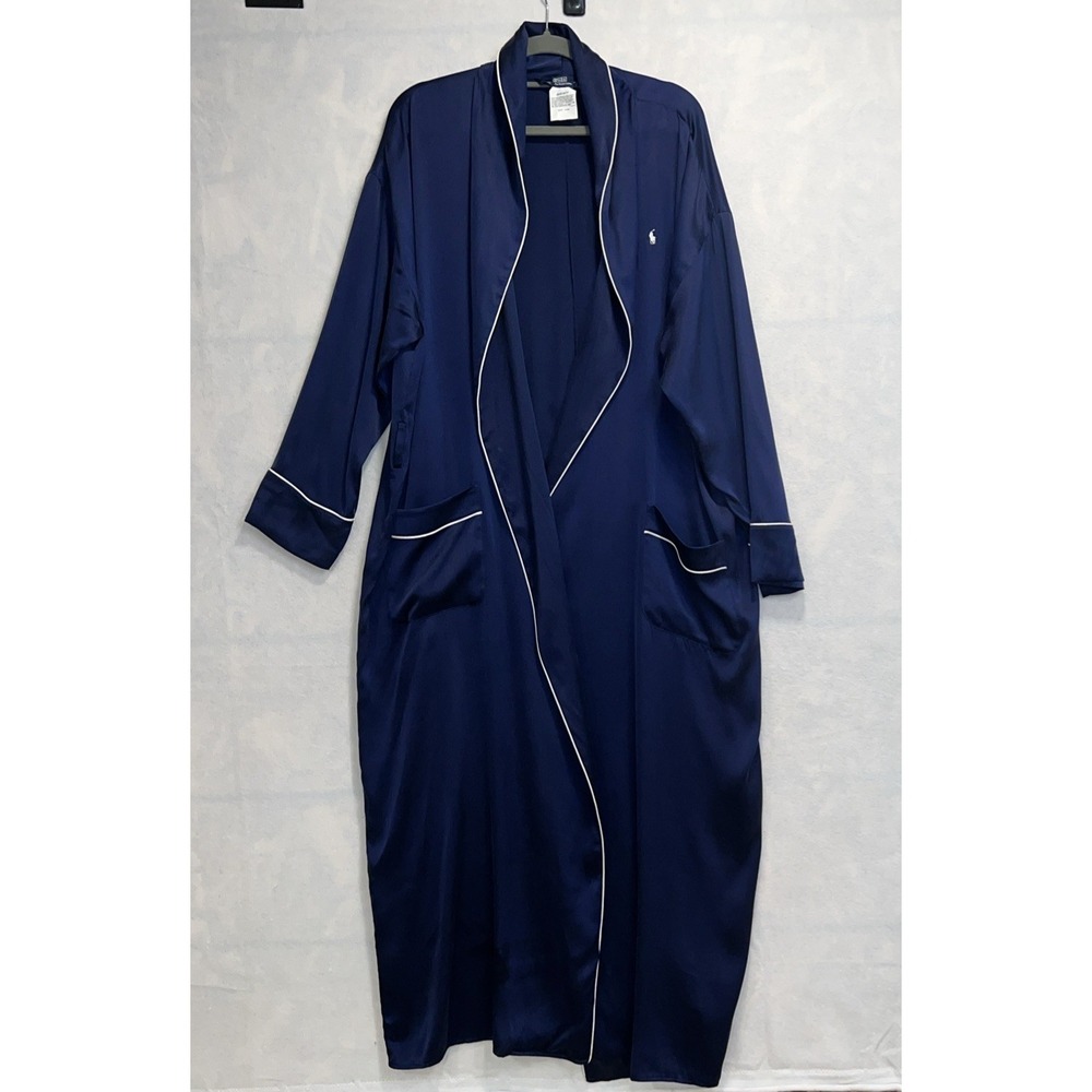 Polo Ralph Lauren XS Stretch Silk Heritage Navy Belted Women's Long Robe(No Belt